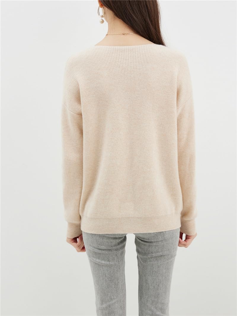 Maglione da donna con scollo a V, in lana, tinta unita, a maniche lunghe, caldo, morbido, lavorato a maglia