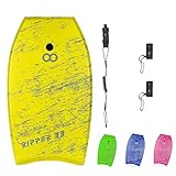 WOOWAVE Bodyboard 33-inch/36-inch/41-inch Super Lightweight Body Board with Coiled Wrist Leash, Swim Fin Tethers, EPS Core and Slick Bottom, Perfect Surfing for Kids Teens and Adults（33 inch, Yellow）