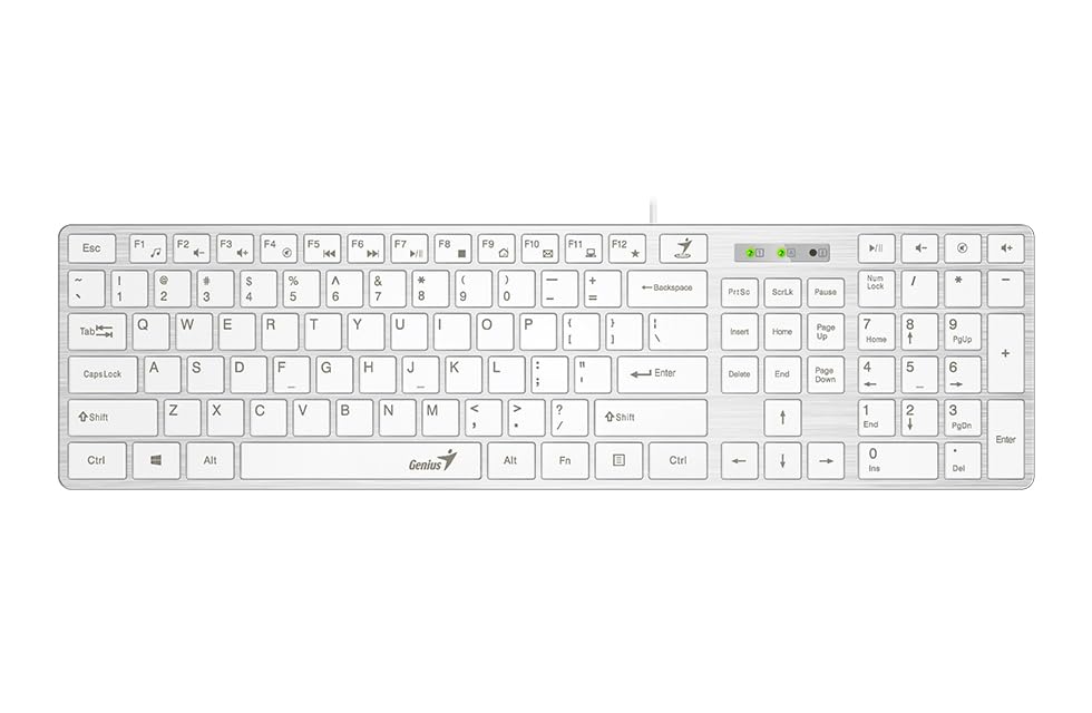 GENIUS Teclado Multimedia Slim Star 126, Ergonomico, Blanco, USB