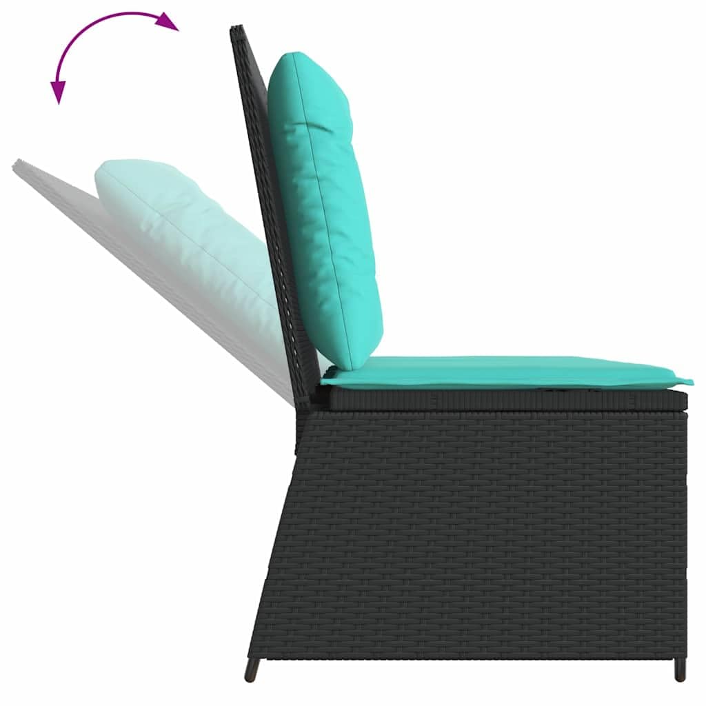 Panchina da Giardino Reclinabile 2 Posti in Polyrattan Nero | Pannello dello schienale regolabile e struttura in acciaio per relax su terrazzo e patio con cuscini sfoderabili.