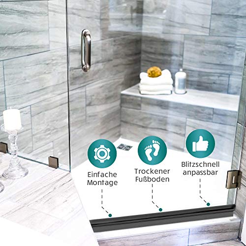 Meisterfaktur Duschdichtung 2x - Verlängerter Wasserabweiser - Ideale Dichtung für 6,7,8mm Glastüren in Duschen (6-8mm (schwarz))