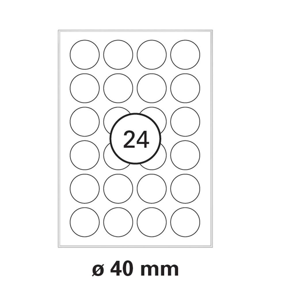 Étiquettes Autocollantes Round 40 Mm - 25 Feuilles Blanches Mate Pour Impression