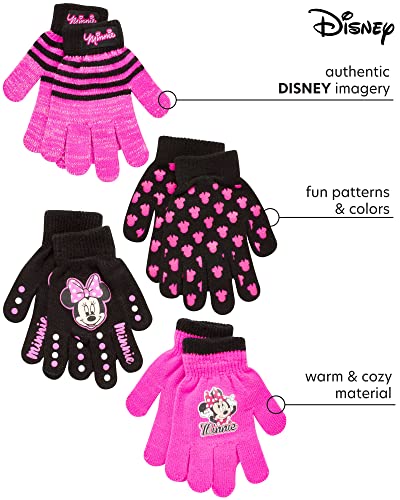 Disney Toddler and Little Girls Minnie Mouse and Vampirina Gloves or Mittens (4 Pack), Size Age 4-7, Minnie Gloves Pink/Black2