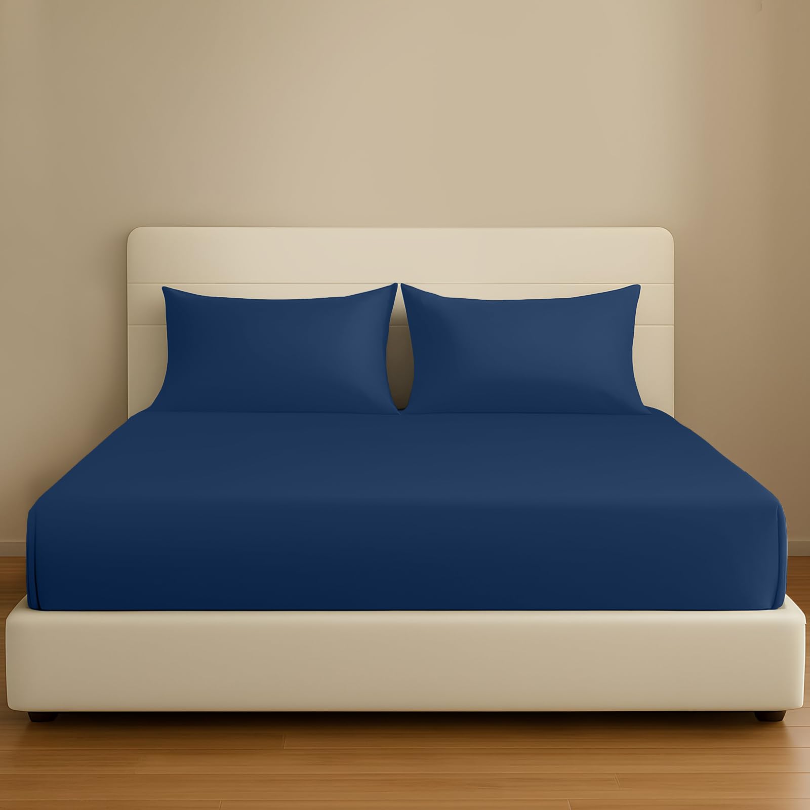 Pamposh 400 Thread Count 100% Egyptian Cotton Double Fitted Sheet Pack of 4 - Extra Deep Pocket 35 cm (14 inches) Durable Elastic Fitted Bed Sheets Double - Premium Natural Cotton Deep Fitted Sheets
