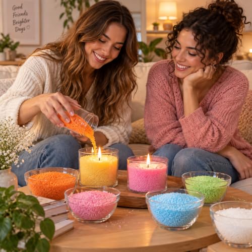 Miniatura 5 de Candleval Cera Arena Para Fabricación De Velas Con Mechas Kit Para Hacer Velas Diy 10 Colores De Gránulos De Cera De Vela Con 5 Mechas Perlas De Vegetal Para Blanco, 100 Gr