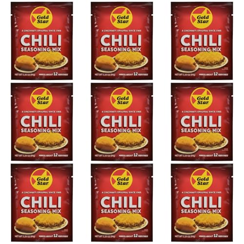 Gold Star Cincinnati Chili Seasoning Packets | Authentic Original Chili Mix | 9 Pack | Famous Ohio Style Chili for Spaghetti, Coneys & More