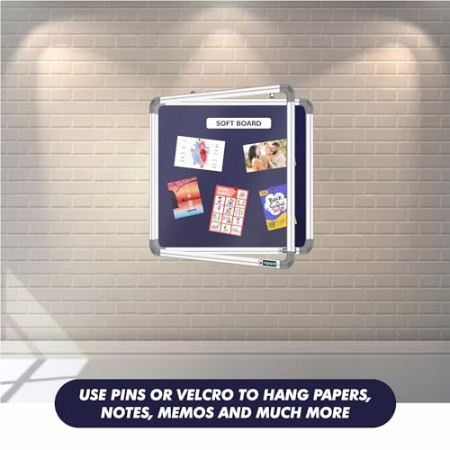 Image of YAJNAS 2x2 Feet Premium Material Blue Designed Notice Board with Acrylic Door /Soft Board /Bulletin Board /Pin-up Display Board for Study Room, Office, School & Home Use