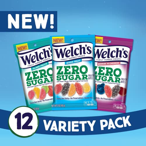 Welch’s Fruit Snacks, Zero Sugar Variety Pack With Mixed Fruit, Berries 'N Cherries & Island Fruits, Gluten Free, 3 Oz (Pack Of 12) #TOP1