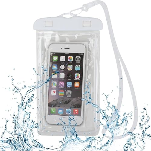 AERRYORD Waterproof Phone Case Small Pouch Beach Dry Bag with Cell Phone Hook Lanyard, Water Proof Phone Protector Gasbag Pouch, Underwater Snorkeling and Swimming Phone Airbag Clear Case (White)