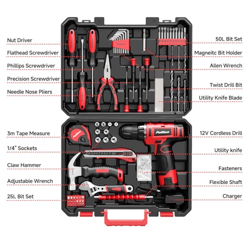 PULITUO 149-Piece Red Drill Tool Kit