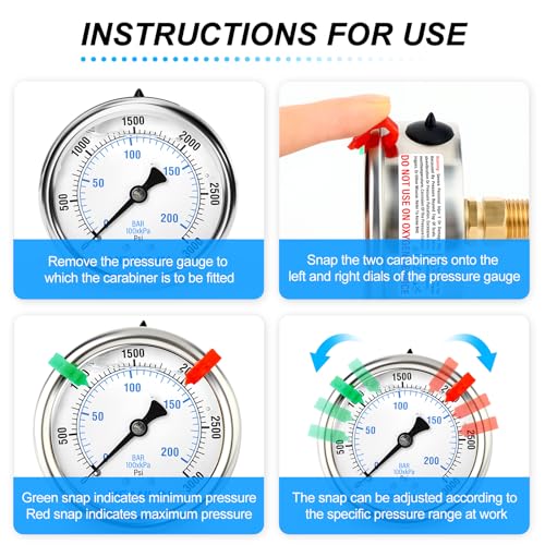 Image of MEANLIN MEASURE 0~3000Psi Liquid Filled Pressure Gauge 1 /4 inch NPT 2.5 inch FACE DIAL Stainless Steel Glycerin Filled WOG Water Oil Air Back Mount (with 2PCS Snaps)