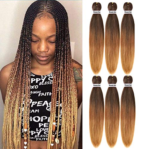 Rismale Pre Stretched Braiding Hair Omber 22" 6Packs Itch Free Original Yaki Hot Water Setting Synthetic Fiber Crochet Braiding Hair Extension(1B/30/27)