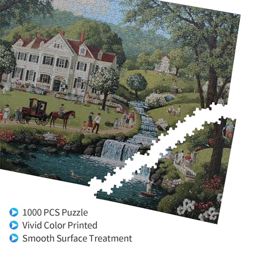 Puzzle de 1000 piezas para adultos – Rompecabezas estético de finca campestre para relajación, mindfulness, alivio de estrés, decoración del hogar y regalo miniatura 3