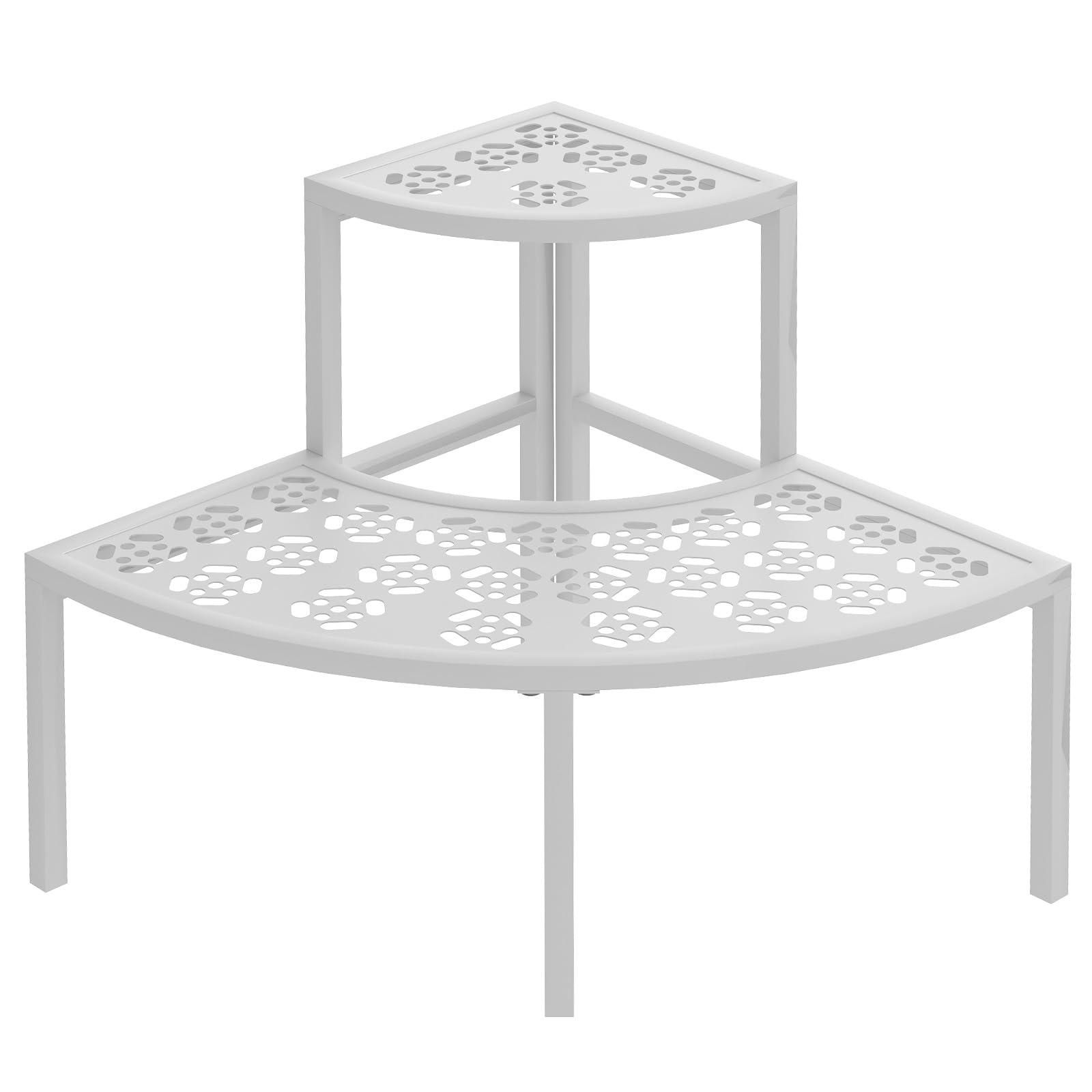 2 Tier Plant Stand Semi-Circular Flower Pot Organizer Rack Quarter Round Plant Display Holder Outdoor Storage Shelves Metal Corner Shelf Planter Shelving Ladder Plant Stand for Indoor Use(White)