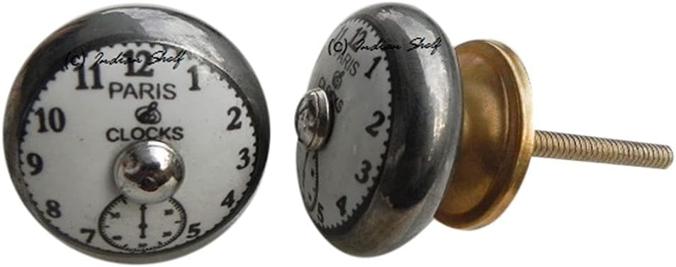 Indian Shelf 18 Pack Multicolor Ceramic Chic Drawer Knobs Cabinet Pulls Dresser Handles Decorative Appeal (Paris Clock)