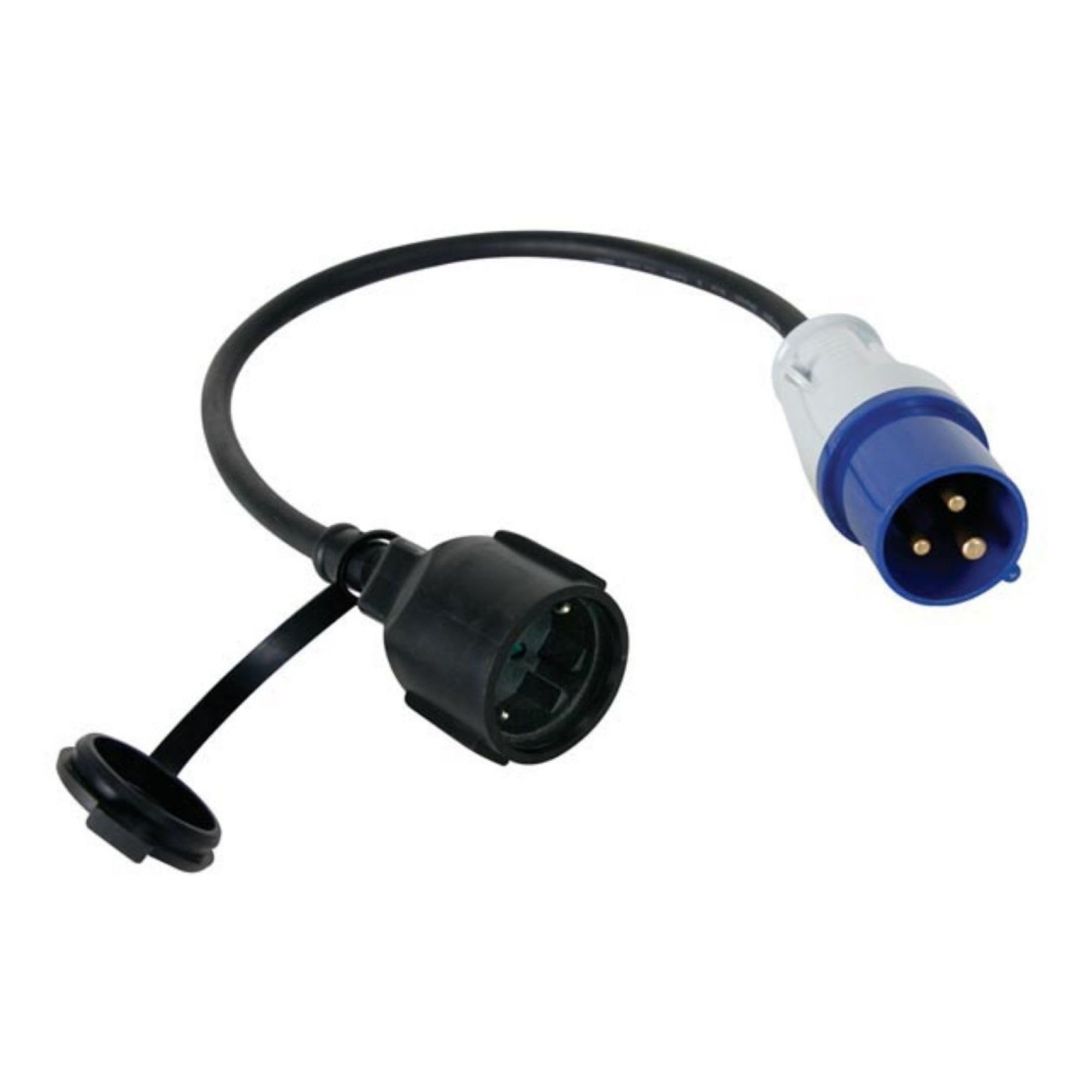 Perel Câble adaptateur CEE vers Schuko, adaptateur caravane, adaptateur prise camping, rallonge prise triphasée, H07RN-F 3G2.5, 0.4 m, usage extérieur, caoutchouc, bleu