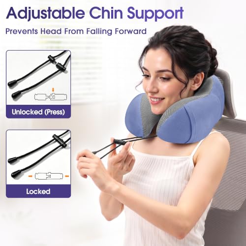 Image of CloudBliss Travel Pillow for Airplanes, Memory Foam Neck Pillow Set, Blue