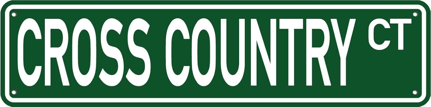 Peiyeety A002 Cross Country Ct Rustic Metal Street Sign, Retro Aluminum Wall Plaque, Outdoor Decor For Shed Yard Office, Athletic Accent For Home Exterior Spaces 4X16 Inch