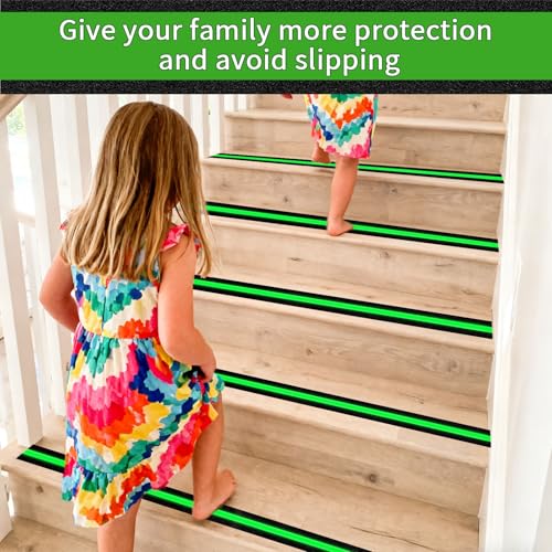 Image of Glow in Dark Anti Slip Tape, 2 inch x35FT Heavy Duty Waterproof Safety Grip Tape for Stairs, Pool, Bathroom - Black & Glow Stripe Indoor /Outdoor Multi-Purpose Traction Tape