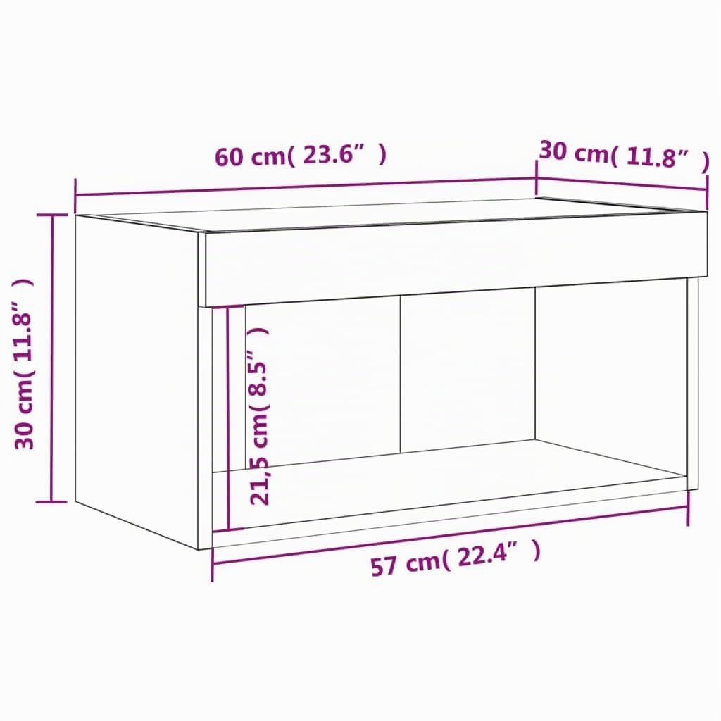 vidaXL Meuble TV avec lumières LED chêne fumé 60x30x30 cm
