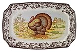 Spode Woodland Turkey Rectangular Platter &ndash; 17.5 Inch Fine Porcelain Serving Tray from the Woodland Turkey Collection, Microwave, Dishwasher & Warm Oven Safe &ndash; Holiday Tableware Made in England