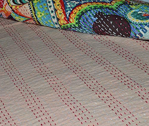Mudit Crafts Indian Traditional Kantha Quilt Throw Blanket Flower & Floral Print Bed Spread Sheet Handmade Pure Cotton Hippie Boho Patchwork Quilt Bedding Size 90 X 60 Inch (Multi Floral) #TOP4