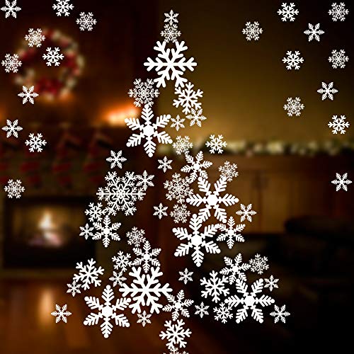 Coogam 135 PCS Christmas Decorations Snowflake Window Sticker Set of 5 Sheet DIY Window Cling - Removable Snow Decal for Mirror Glass Door Car Body Holiday Xmas