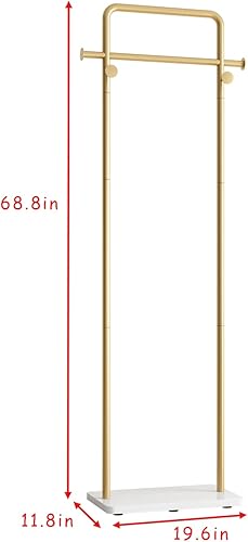 Miniatura 3 de TIEOU Perchero dorado con estante, perchero dorado para boutiques, perchero de ropa independiente para colgar ropa, perchero dorado, pequeño estante