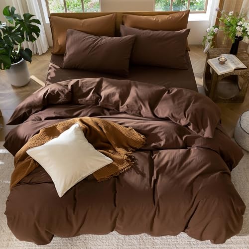 Image of MooMee Duvet Cover Set 100% Washed Cotton Linen Like Full | Relaxed Linen-like Texture. Soft, Breathable & Long-lasting Comfort. Lightweight. Hidden Zipper with 8 Interior Corner Ties