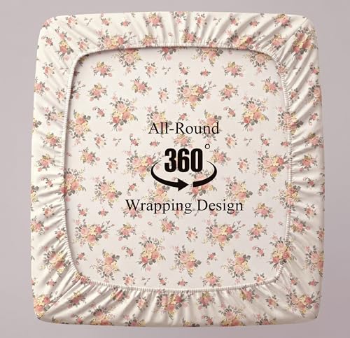 Image of BSB HOME 240 TC Cotton Feel Fitted Bedsheet for Double Bed, All-Round Elastic Deep Pocket, Soft Breathable Wrinkle Resistant & Skin Friendly Bed Sheet, Easy Care, 72 x 72 + 10 Inches - Blossom Pink