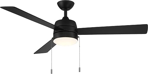 JN Nolan - Ventilador de techo de 3 aspas con kit de luz en estilo moderno, 14.6 pulgadas de alto y 52 pulgadas de ancho, acabado negro mate