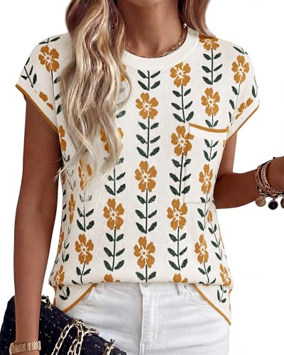 Image of KIRUNDO Summer Fall Short Sleeve Sweater for Women 2026 Casual Sweater Vest Cotton Knit Pullover Tank Tops Fashion Clothing
