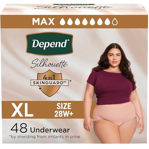 Image of Depend Silhouette Adult Diapers, Incontinence & Postpartum Bladder Leak Underwear for Women, Maximum Absorbency, Extra Large, Pink, 48 Count (2 Packs of 24), Packaging May Vary