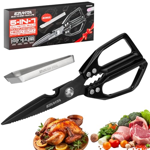 EZUVITA 5-in-1 Multifunktions-Küchenschere mit Pinzette, Haushaltsschere mit titanbeschichteten...