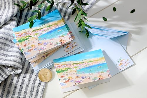Image of Papyrus 14-Count All-Occasion Blank Stationery Note Set, Watercolor Beach Scene
