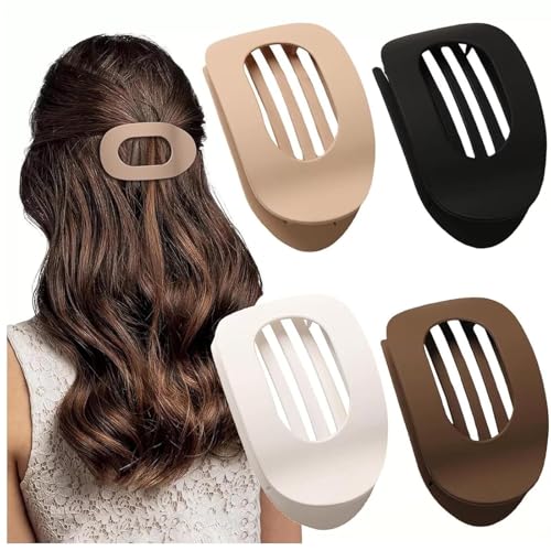 4 Stücke Flache Haarklammern für Damen, Haarspange Flach Damen, Entenschnabel Vermissen,Matte Starker Halt Seitliche Haarklammern,Flat Claw Clip für Dünnes und Dickes Haar,für Liegen und Fahren