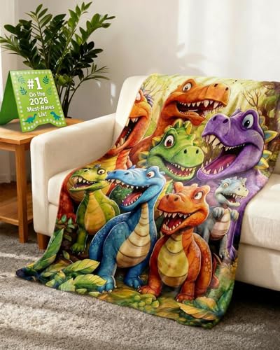 Upgraded Thickened 3D Dinosaur Blanket 5 Sizes Cute Smiling Dinosaurs HD Digital Print Flannel Weighted Fleece Cozy Dino Blanket Ultra Soft Lightweight All Season (30x40)