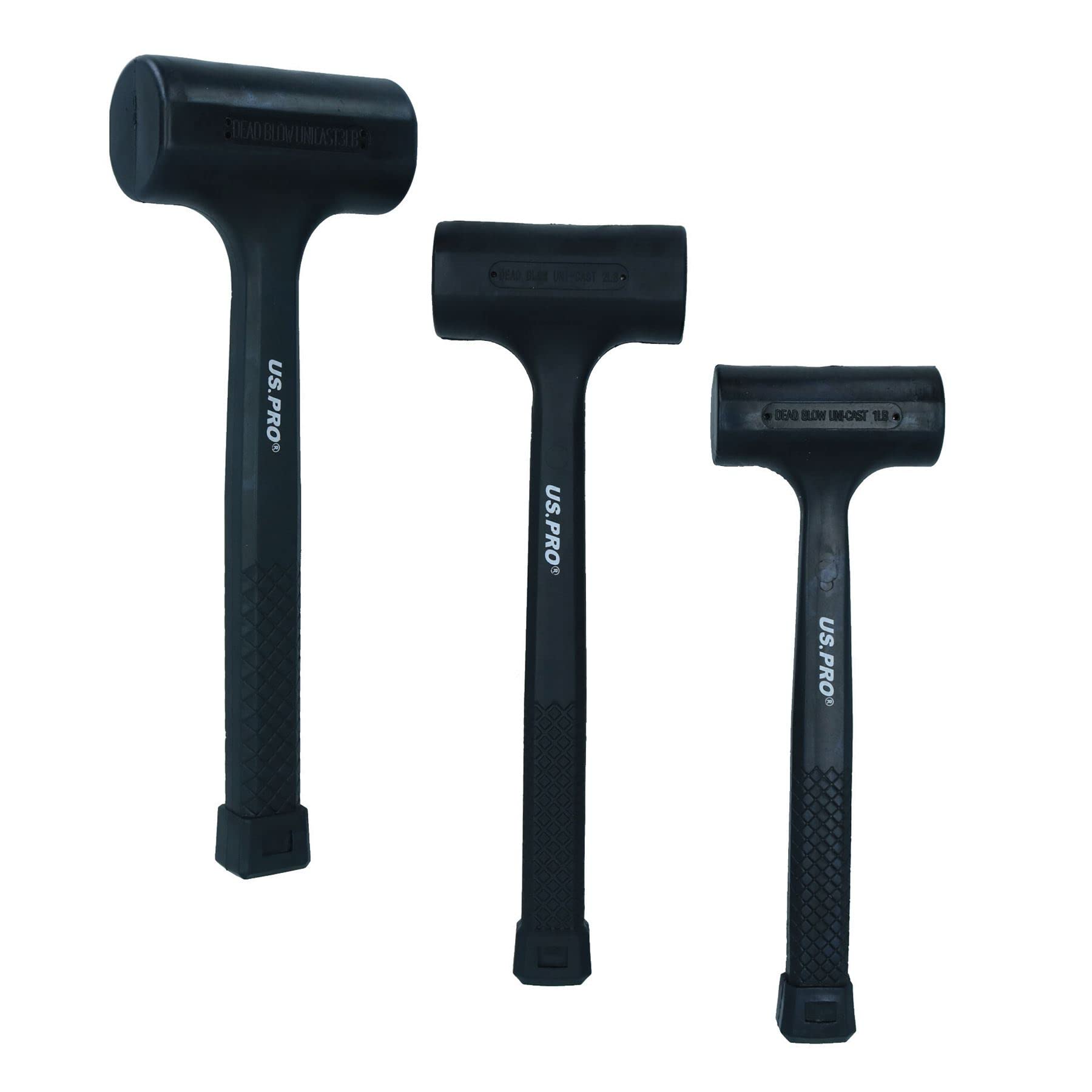 Ab Tools Black 3Pc Dead Blow Hammer Set Mallet Shot Loaded Head Impact Recoil 1Lb 2Lb 3Lb