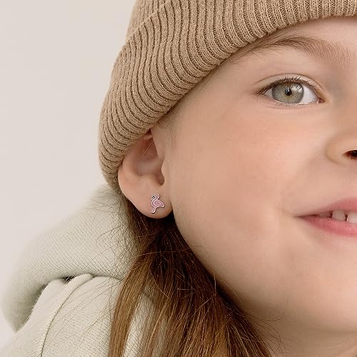 925 Sterling Silver Pink Enamel Fancy Flamingo Screw Back Earrings For Toddlers & Little Girls - Adorable & Bright Colored Zoo Animal Earrings For Young Girls - Colorful Animal Accessories For Girls3