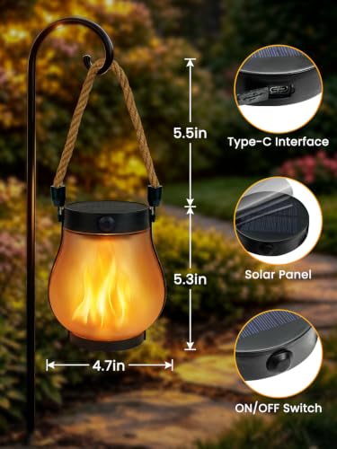 4 Pack Solar Lanterns Outdoor Waterproof Hanging Flame Halloween Lights - image 4