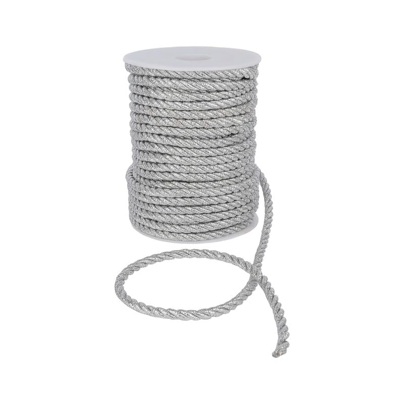Lurex Cord - 3mm Wide Macrame Cord, Coloured Elastic String, Silver & Gold Thread for String Crafts, Fishing Wire Hanging, Art Bundle (Silver, 5)-Craft Queen LTD