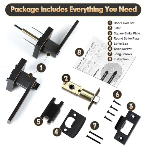 Privacy Door Levers, 5 Pack Oil Rubbed Bronze Door Handles Interior Heavy Duty Bed and Bath Keyless Door Locksets, Reversible for Left Right Handed Doors