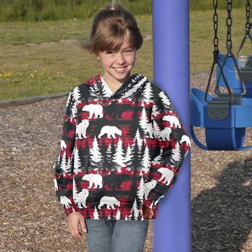 Kids Hoodies Sweaters Christmas Xmas Polar Bear Hooded Sweatshirts with Big Pockets for Boys Girls B04004594