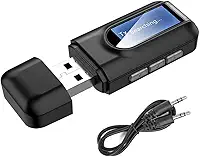 Adaptador Bluetooth 5.0 USB 2 em 1 - Transmissor e Receptor Bluetooth com Tela LCD - Preto