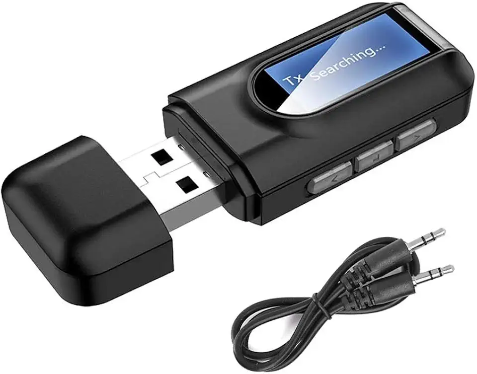 Adaptador Bluetooth 5.0 USB 2 em 1 - Transmissor e Receptor Bluetooth com Tela LCD - Preto