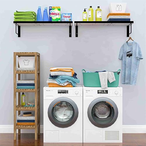 Image of Dime Store Engineered Wood Floating Wall Shelves for wall Decor Metalic Black Wall Shelf Storage Organizer |Display Shelf for Living Room, Bathroom, Kitchen & Bedroom Decor (White)