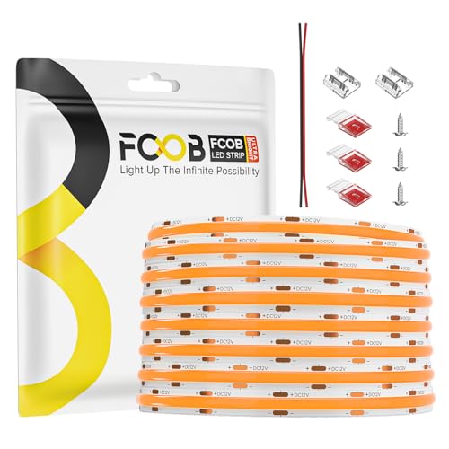 FCOB COB Orange Flexible Haute Densité Bande LED 480LEDs/m 9W/m 16.4FT/5M DC12V 8mm Large CRI90+ Dimmable Uniform LED Light pour le bricolage décoration(Ne...