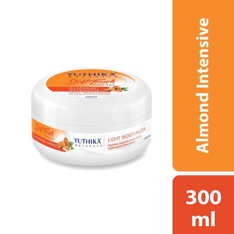 Image of Yuthika Almond Intensive Light Moisturizer Cream 300ml | Non Sticky, Instant Hydration, Deep Nourishment | For Face, Hand & Body | All Skin Types