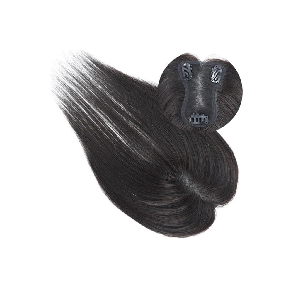 Topper per capelli umani 8 x 11 cm, base in pizzo svizzero, posticcio di dritta regolabile e traspirante attaccata a mano per donne con capelli sottili (naturale nero)