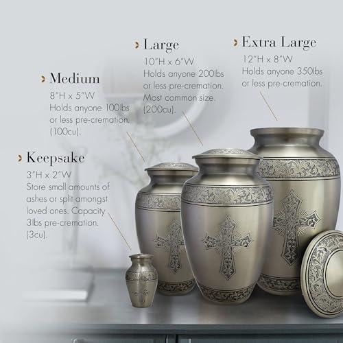 Image of Silver Cross Cremation Urn for Ashes Adult Male - Personalized Urn for Ashes for Women Decorative Urns - Beautifully Handcrafted Cross Urn